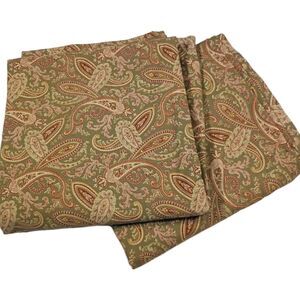 Country Curtains Paisley Drapery Panels Lot Of 2 Olive Green Red 87" x 50" USA